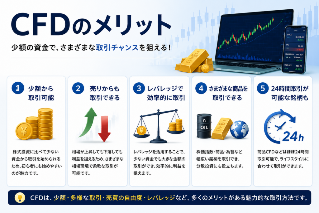 金のCFD取引とは？メリット・デメリットや注意点をわかりやすく解説 金のCFD取引のメリット